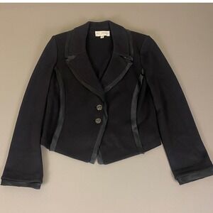 St. John Collection Knit Blazer Jacket Cropped Size‎ 10 Black Two Button Career